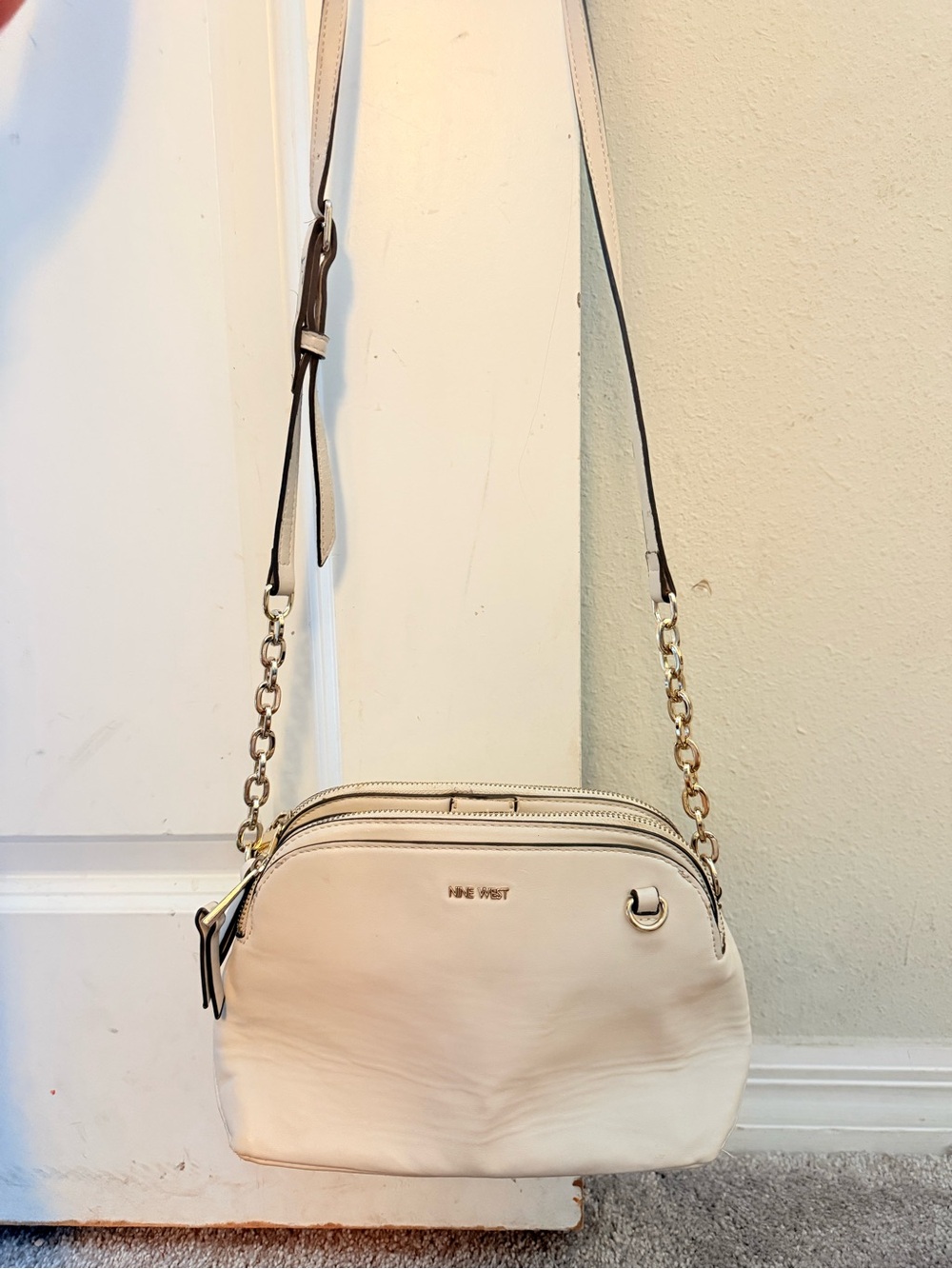 Nine West Cream Crossbody with Gold Chain Strap